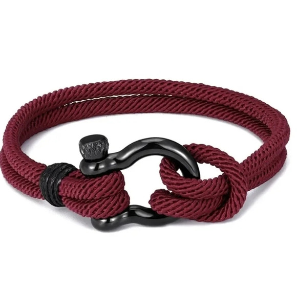 Red rope & shackle bracelet, 8.26" - Picture 1 of 4